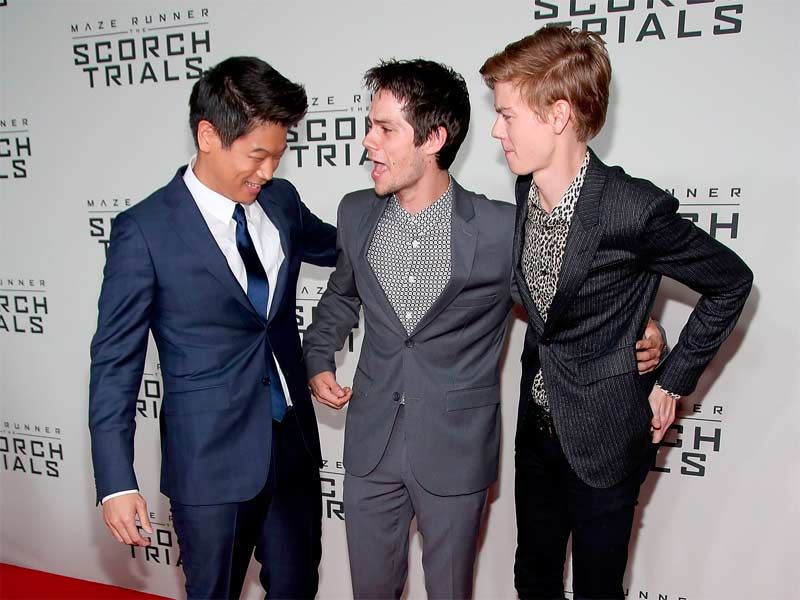 Ki Hong Lee, Dylan O'Brien y Thomas BrodieSangster 'El corredor del