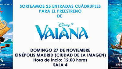 ¡SORTEAMOS 25 ENTRADAS CUÁDRUPLES PARA EL PREESTRENO DE ‘VAIANA'!
 noticias imagen