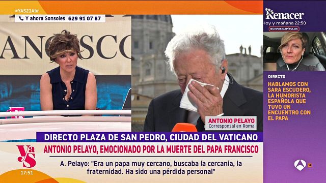 El corresponsal de Antena 3 en Roma se rompe en la conexión con 'Y ahora Sonsoles': "He perdido a un padre" noticias imagen
