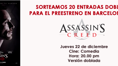 ¡SORTEAMOS 20 ENTRADAS DOBLES PARA EL PREESTRENO DE ASSASSIN´S CREED EN BARCELONA!
 noticias imagen