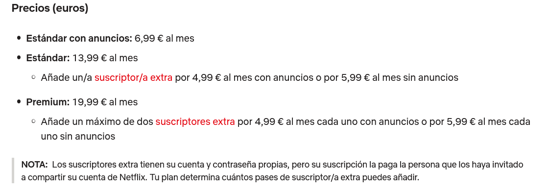 Precios actuales de la suscripción de Netflix en España