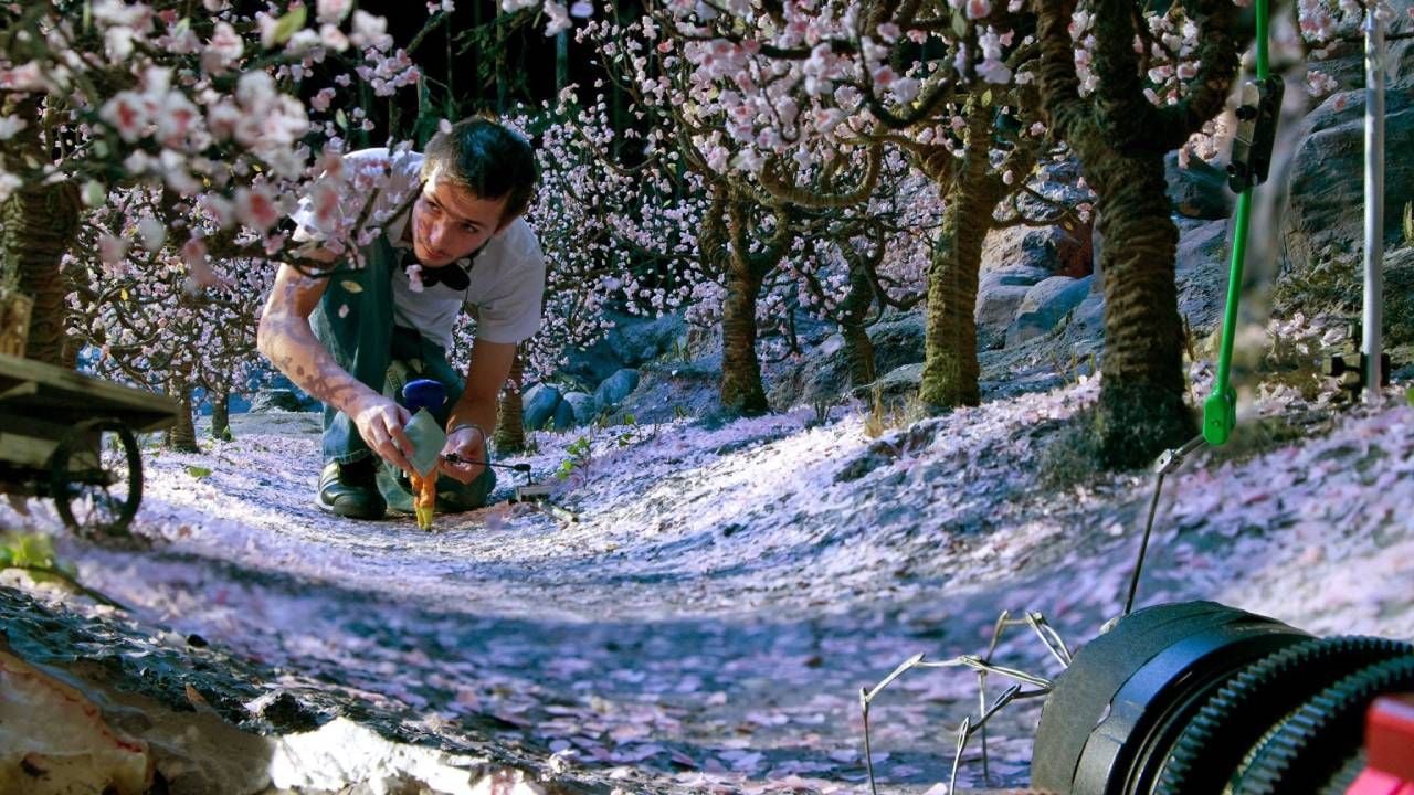 Imagen detrás de las cámaras de los cerezos en flor de 'Los mundos de Coraline'