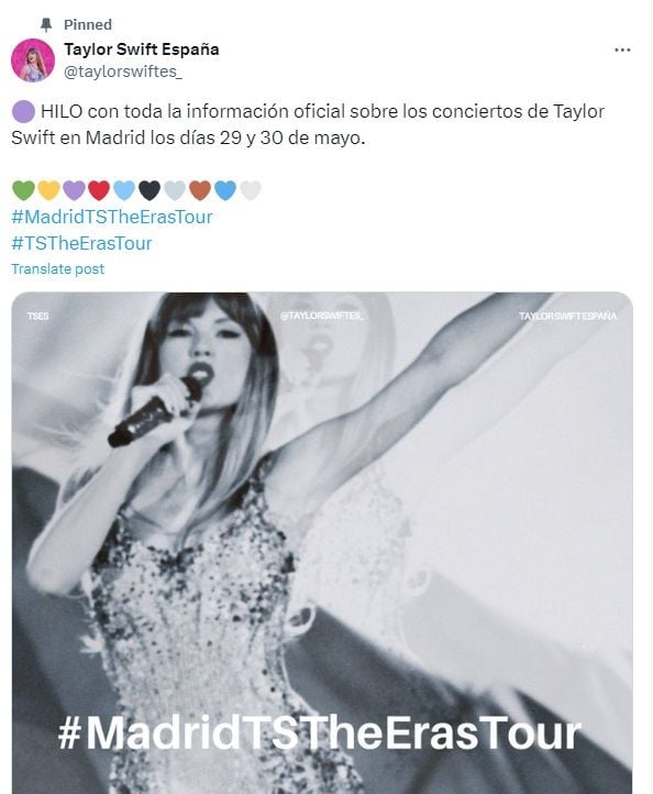 Captura de pantalla de la cuenta de X de @taylorswiftes_