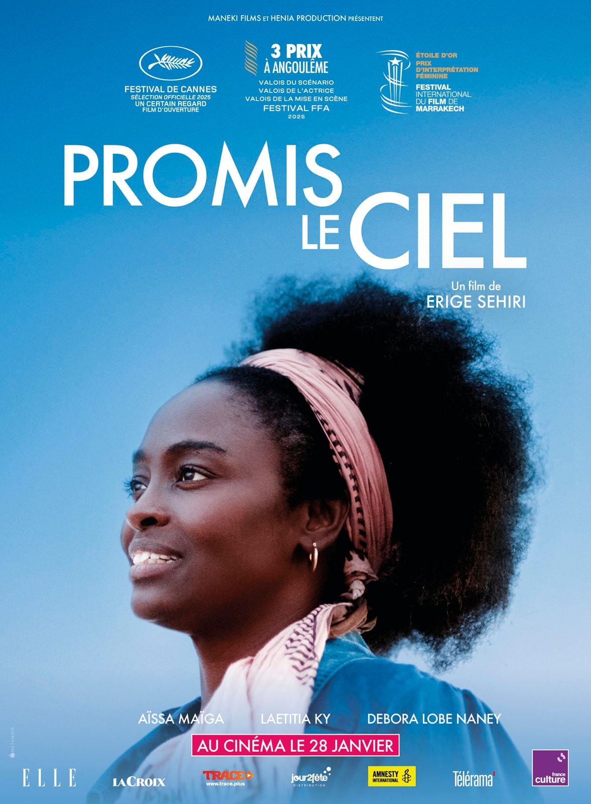 Cartel de la película 'Prometido el cielo' con las actrices Aïssa Maïga, Deborah Christelle Lobe Naney y Laetitia Ky