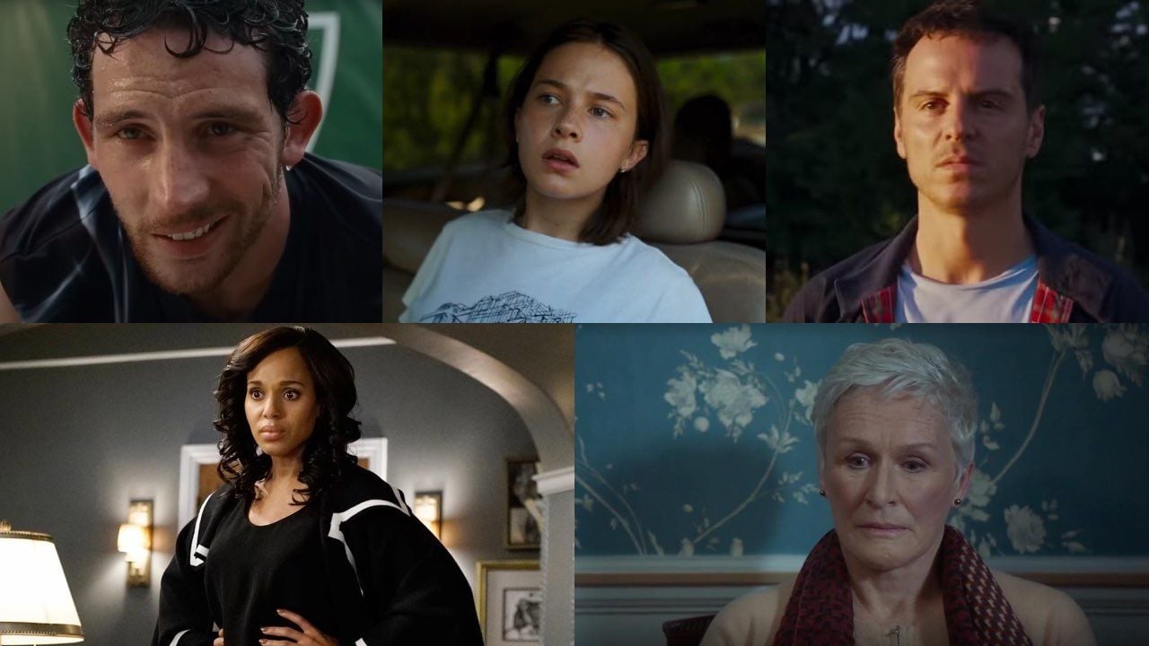 Primera fila, de izquierda a derecha: Josh O'Connor, Cablee Spaeny y Andrew Scott. Segunda fila, de izquierda a derecha: Kerry Washington y Glenn Close