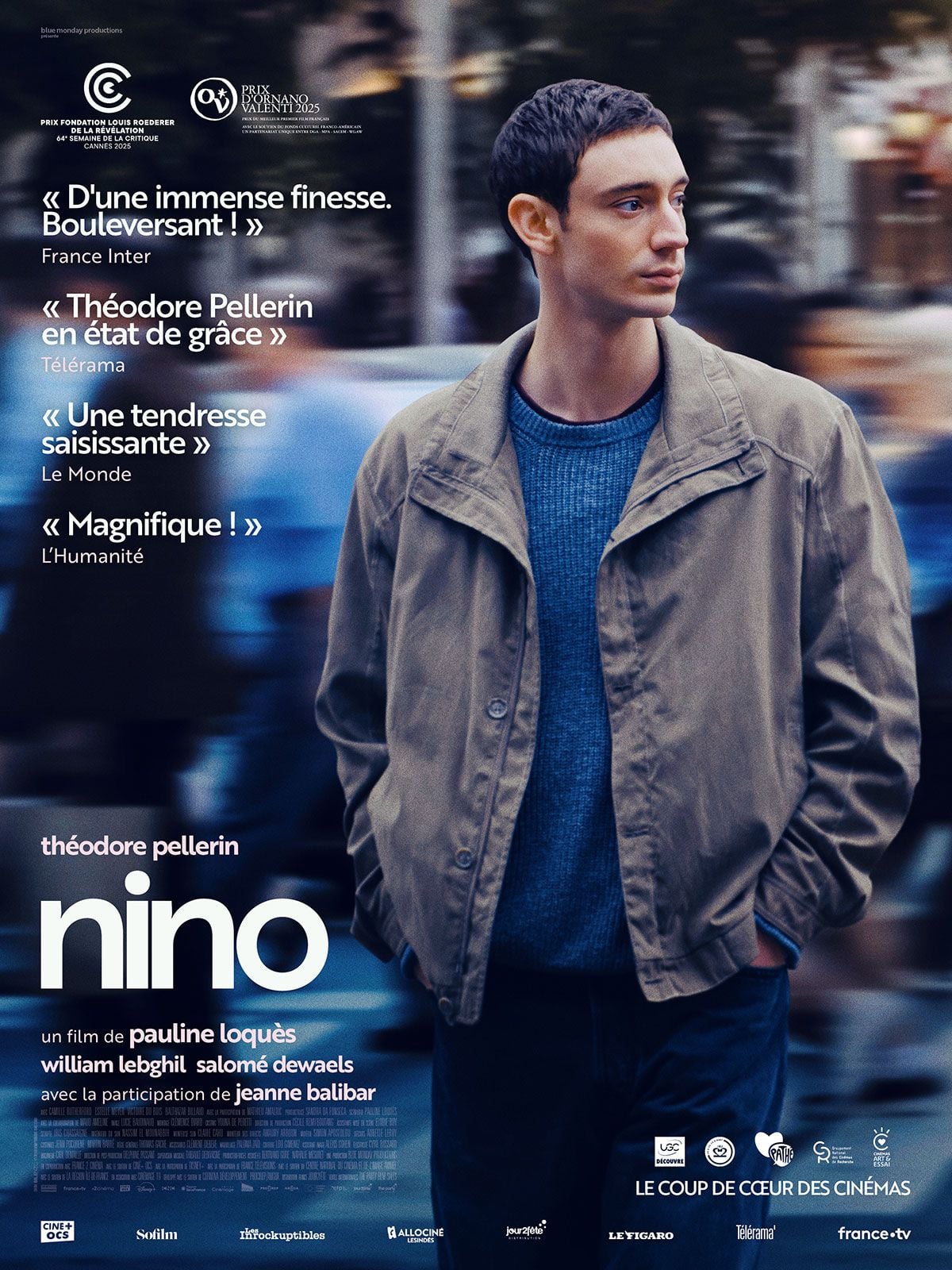 Cartel de la película Nino, con Théodore Pellerin en primer plano, dirigida por Pauline Loquès, estreno 26 de junio de 2026