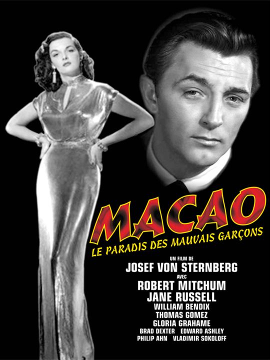 Una aventurera en Macao : Cartel Nicholas Ray, Robert Mitchum, Josef von Sternberg, Jane Russell
