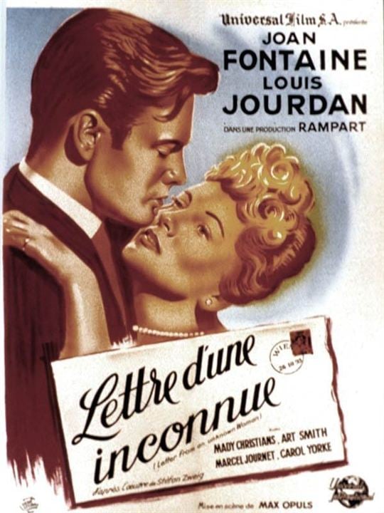 Carta de una desconocida : Cartel Joan Fontaine, Louis Jourdan, Max Ophüls